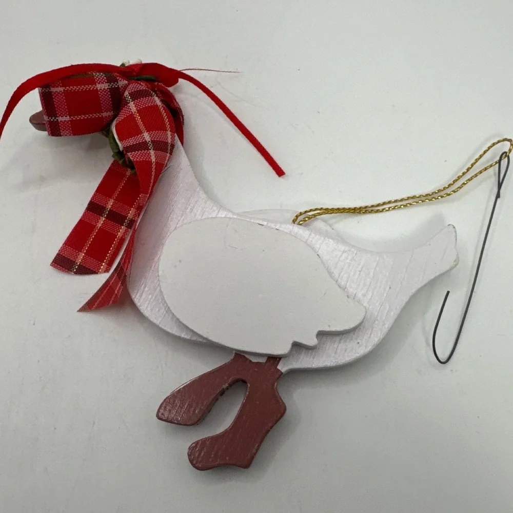 Vintage Wooden Christmas Ornaments Santa in Red‎ Car and Goose with Plaid Scarf